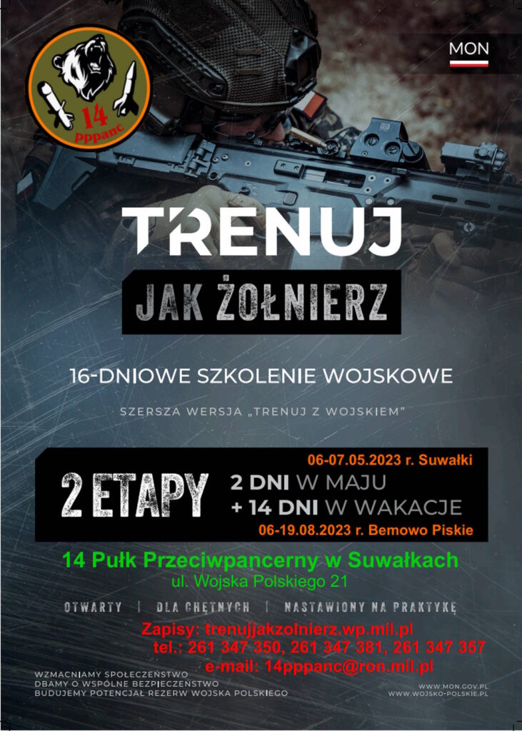 Plakat szkolenia wojskowego "Trenuj Jak Żołnierz"