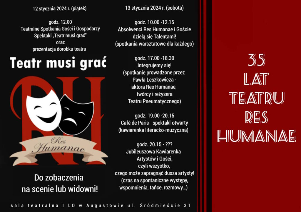 Plakat obchodów 35-lecia Teatru Res Humanae
