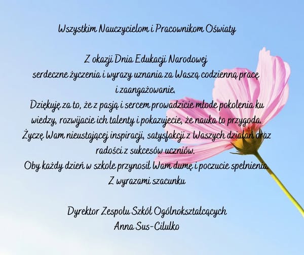 Życzenia Dyrektora Szkoły z okazji Dnia Edukacji Narodowej