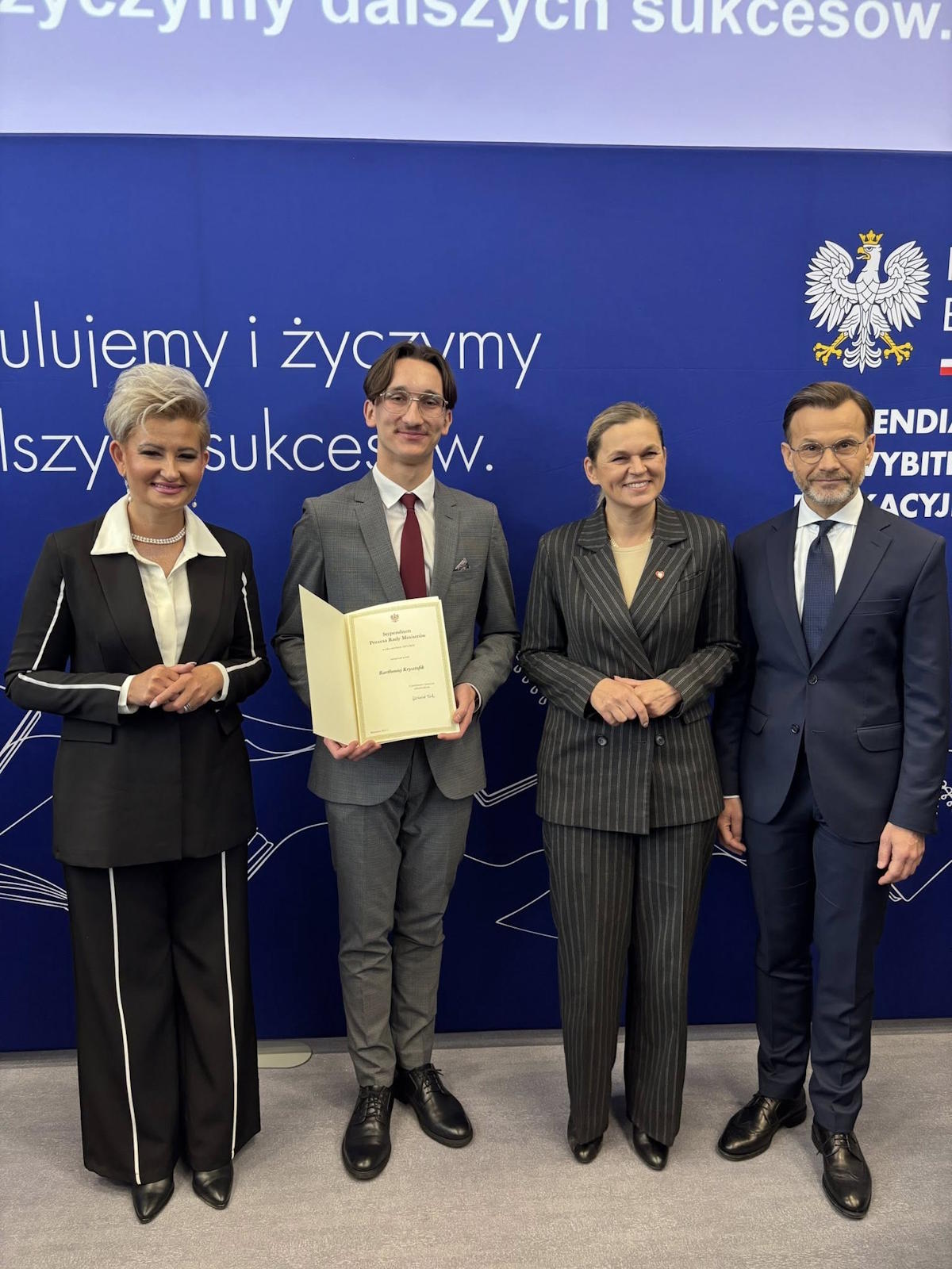 Bartłomiej Krysztofik odbiera Stypendium Prezesa Rady Ministrów