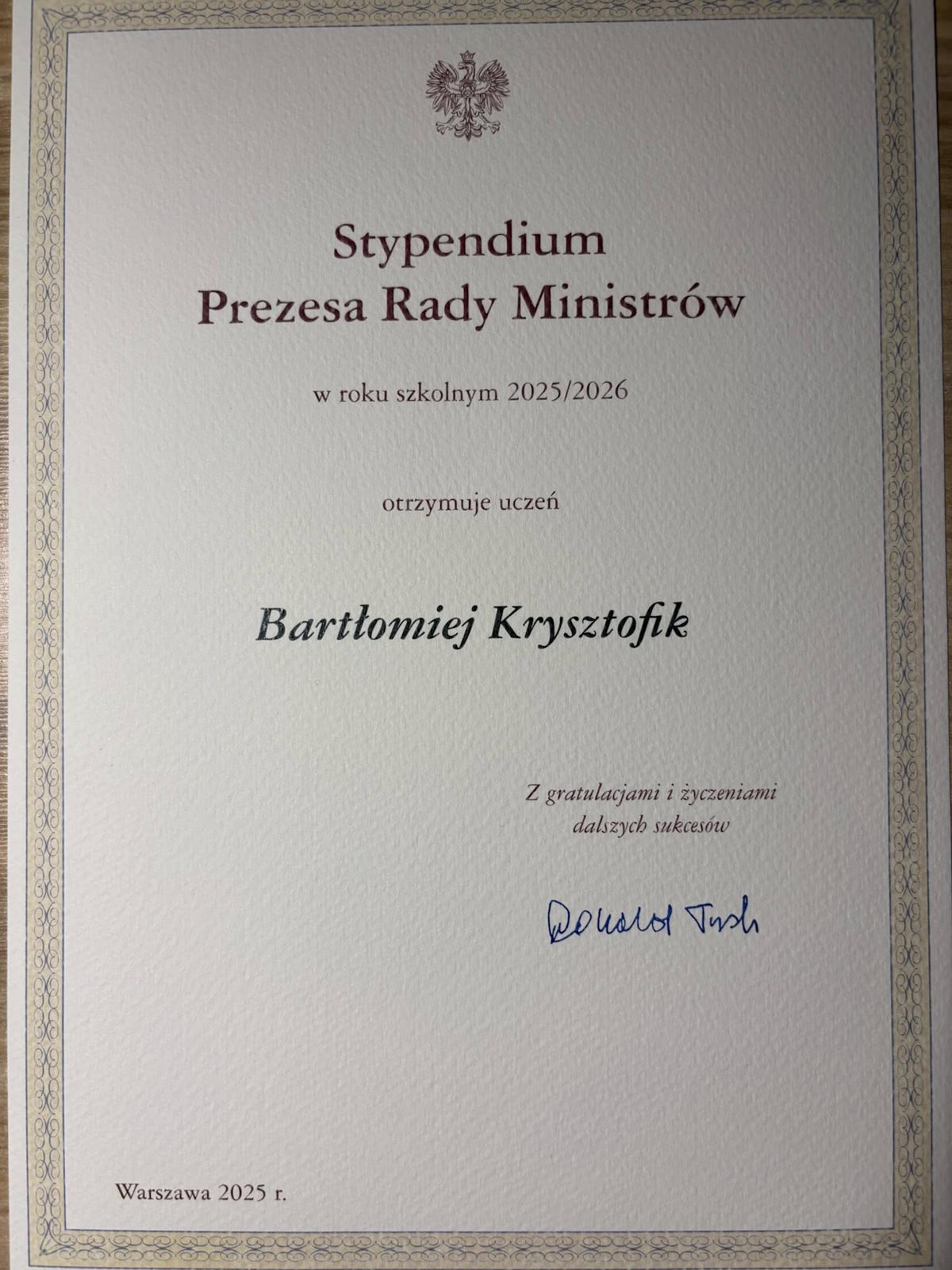 Akt nadania stypendium