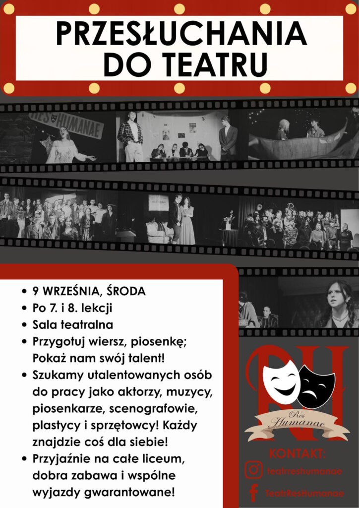 Plakat o przesłuchaniach do Teatru