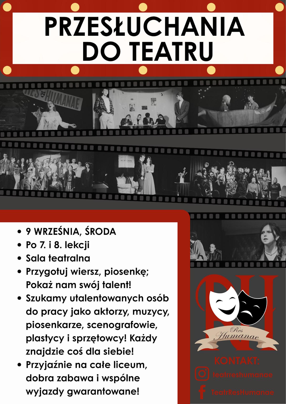 Plakat o przesłuchaniach do Teatru